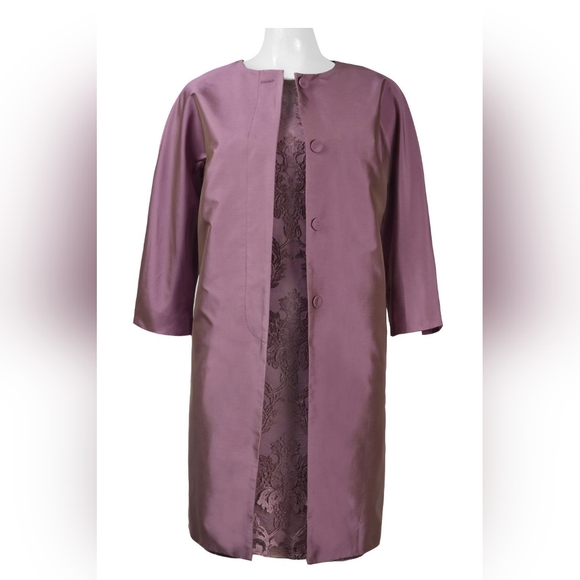 Adrianna Papell Boat Neck Sleeveless Tafetta Embroidered Mesh Dress with Jacket - Picture 7 of 8